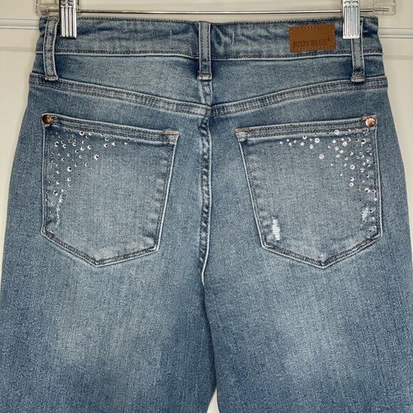 Judy Blue Jeans Women 3/26 Slim Fit Denim Rhinestone Sparkle Distressed Stretch - Picture 9 of 16